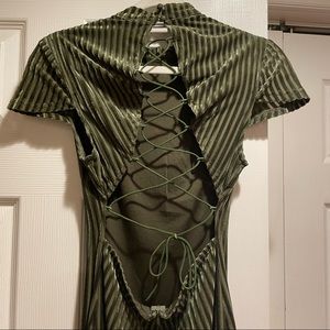 Olive Velvet Stripe Cap Sleeve Dress